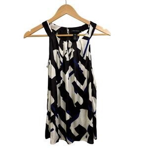 WHBM Silk Sleeveless Geometric White Black Blue Top | S